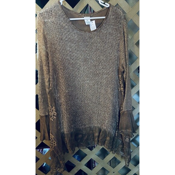 NWT INDIGO THREAD CO. Mixed Fabrics Brown Asymmetrical Lagenlook Tunic XL - Picture 3 of 11